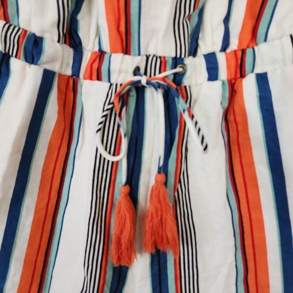 Moon River LINEN COTTON blend Striped Halter Romper White Blue Orange - Picture 3 of 11